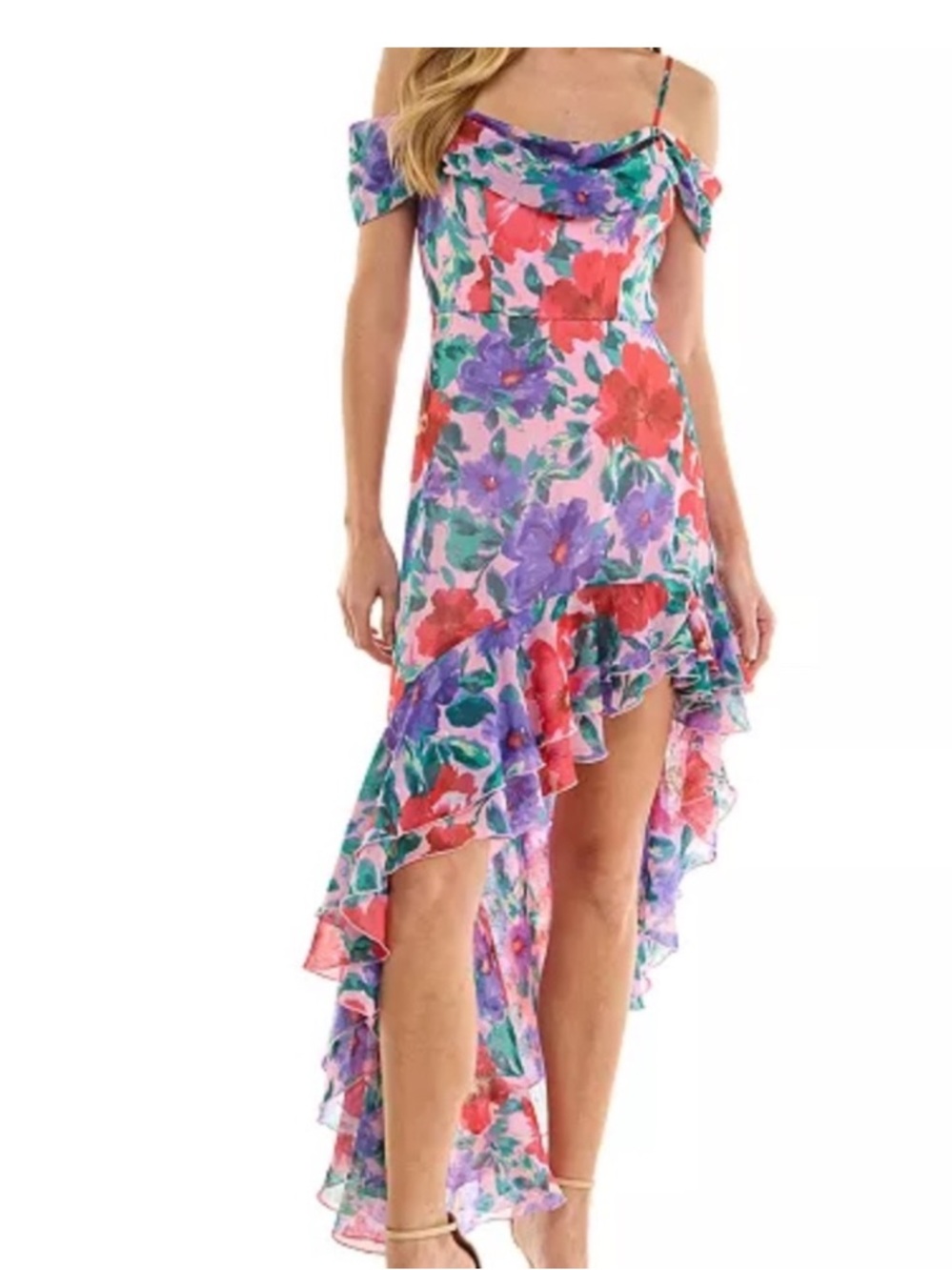 City Studio Dress Off Shoulder Floral Ruffle Maxi Dress size XS NWT